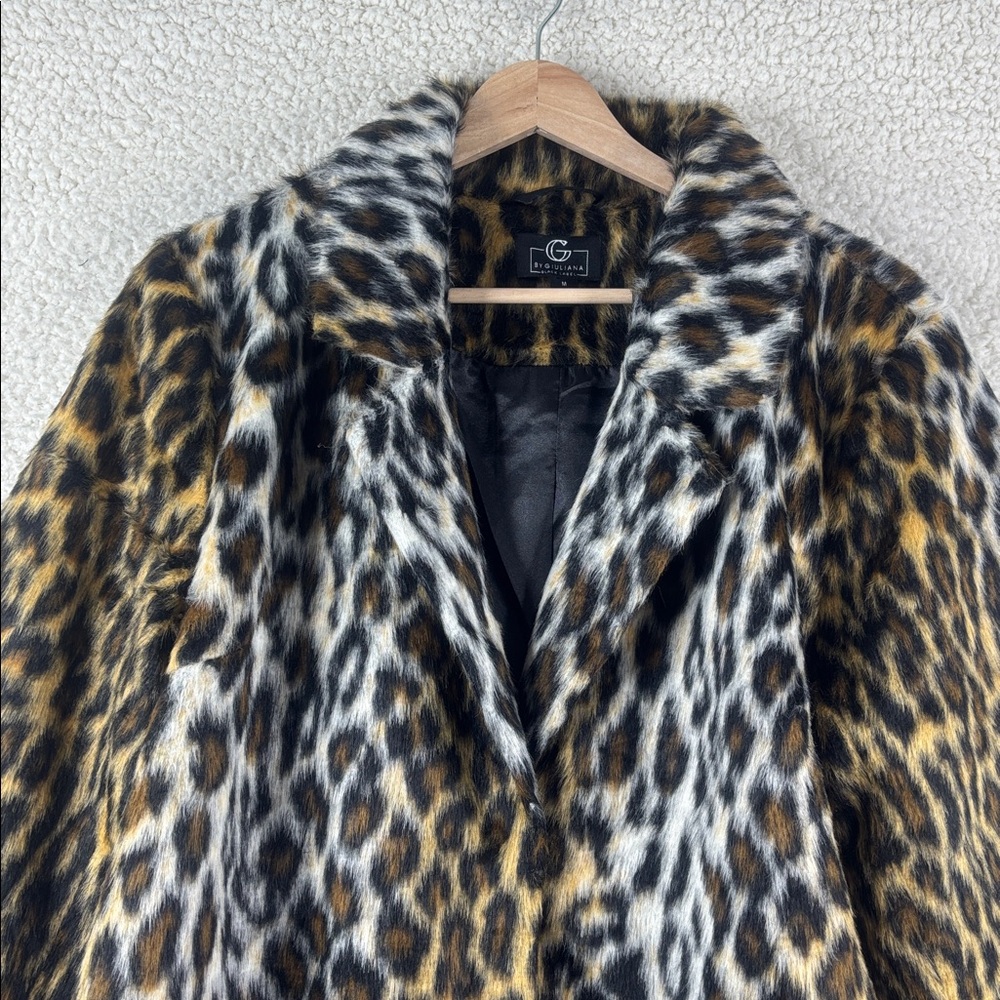 NWOT G by Giuliana Women Brown Black Leopard Print Faux Fur Tuxedo Coat Size LP - Picture 4 of 16